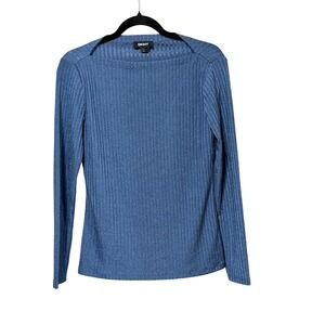 DKNY Womens Blue Ribbed Knit Boat Neck Long Sleeve Top Size Small